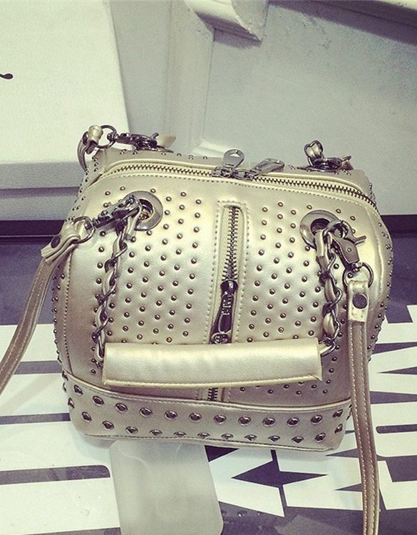 altin rengi cift omuz askili kucuk deri canta