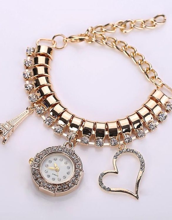 altin rengi tas suslemeli bileklik saat