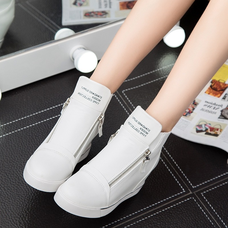 beyaz gizli topuk cift fermuarli sneaker