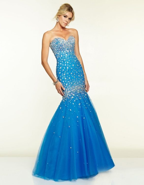 deniz kizi tasli mavi renk abiye gece elbisesi