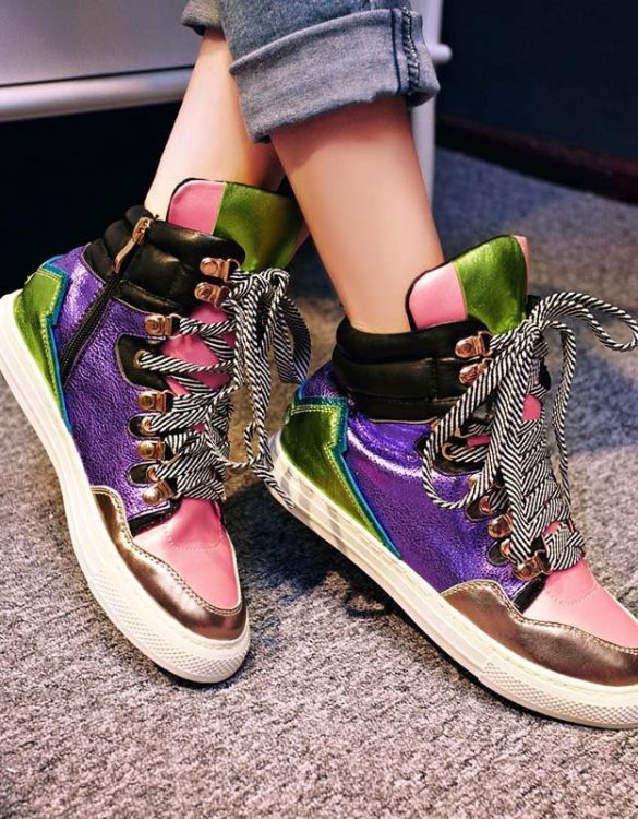 gercek deri gizli topuklu renkli sneaker