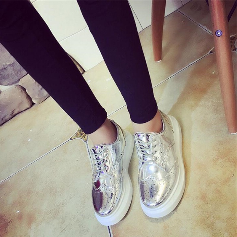 gumus renk platform rugan oxford ayakkabi