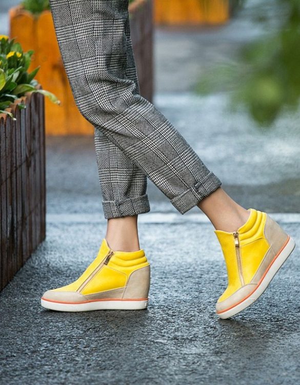 Gizli Topuklu Gerçek Deri Fermuarlı Sneaker