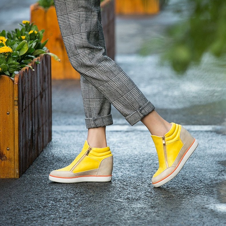 hardal sarisi gizli topuklu deri sneaker