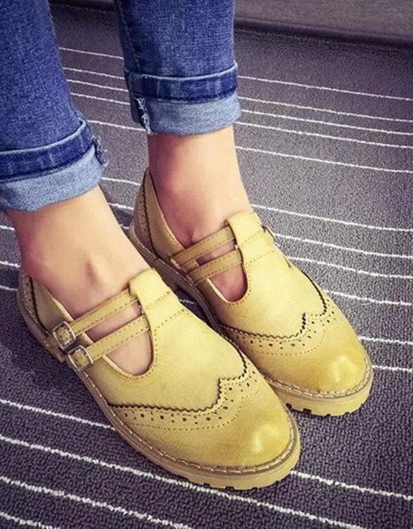 hardal sarisi tokali deri oxford