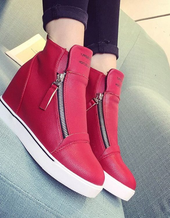 kirmizi gizli topuk cift fermuarli sneaker