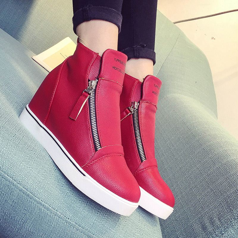 kirmizi gizli topuk cift fermuarli sneaker