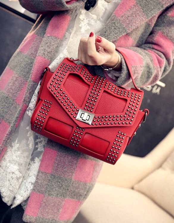 kirmizi zimbali deri kol cantasi