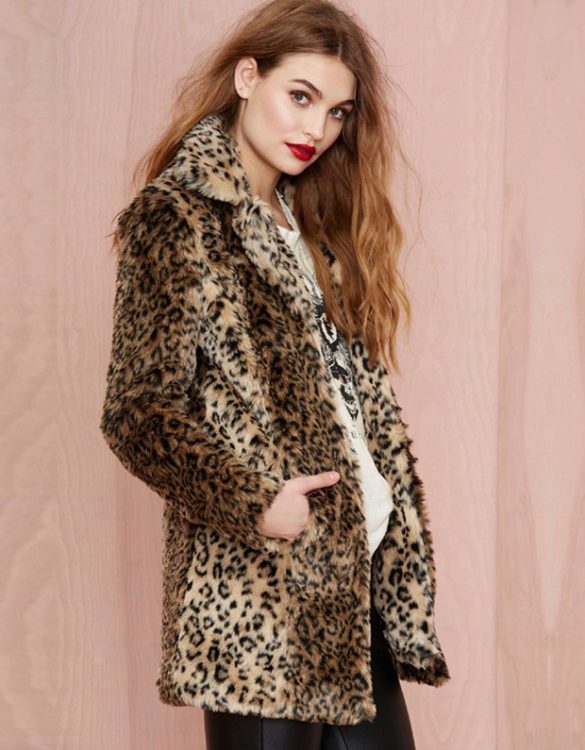 leopar desenli bayan kurk ceket mont