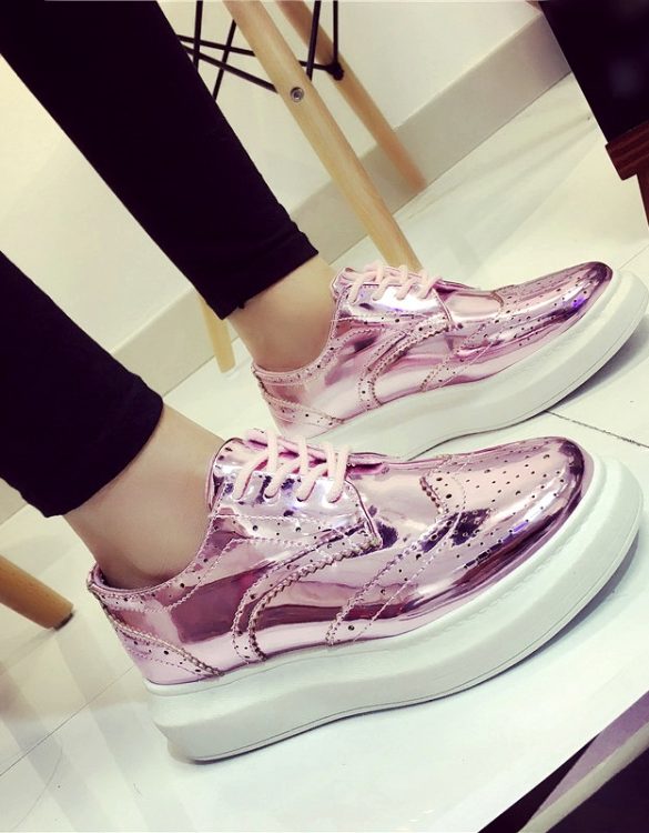 pembe renk platform rugan oxford ayakkabi