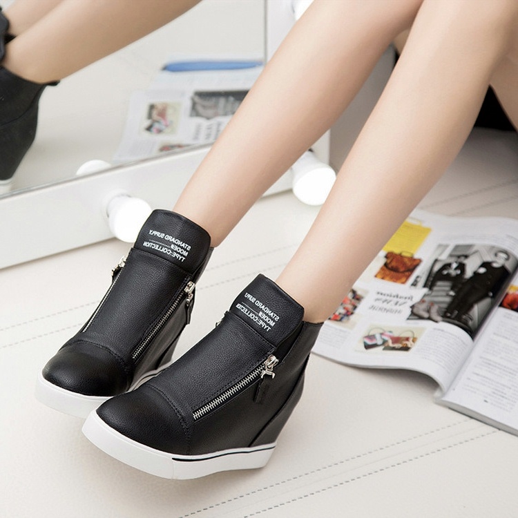 siyah gizli topuk cift fermuarli sneaker