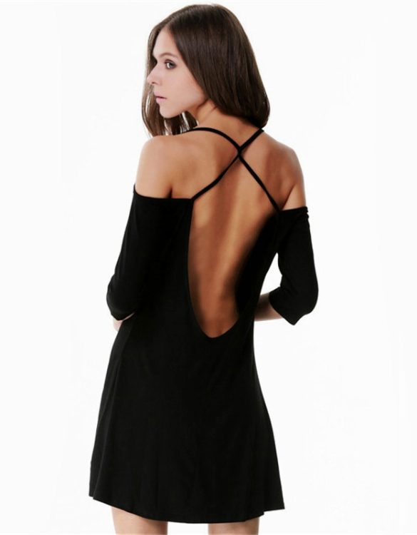 siyah renk derin sirt dekolteli mini elbise