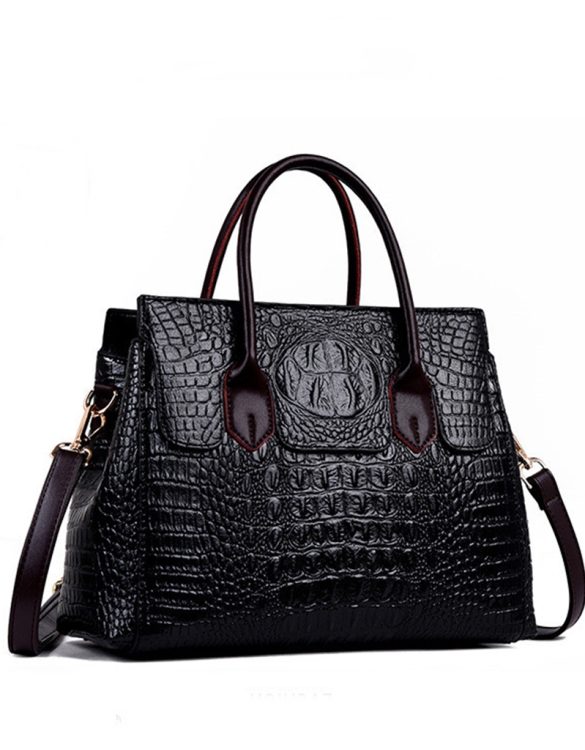 Timsah Derisi Desenli Hakiki Deri Çanta