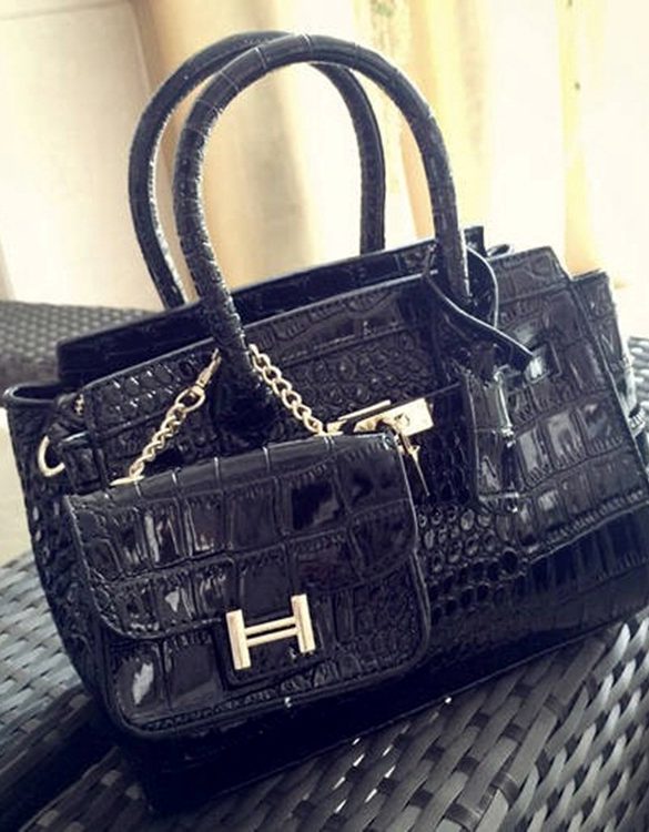 timsah desenli siyah rugan kol cantasi