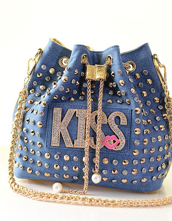 zimbali denim kot altin kol cantasi