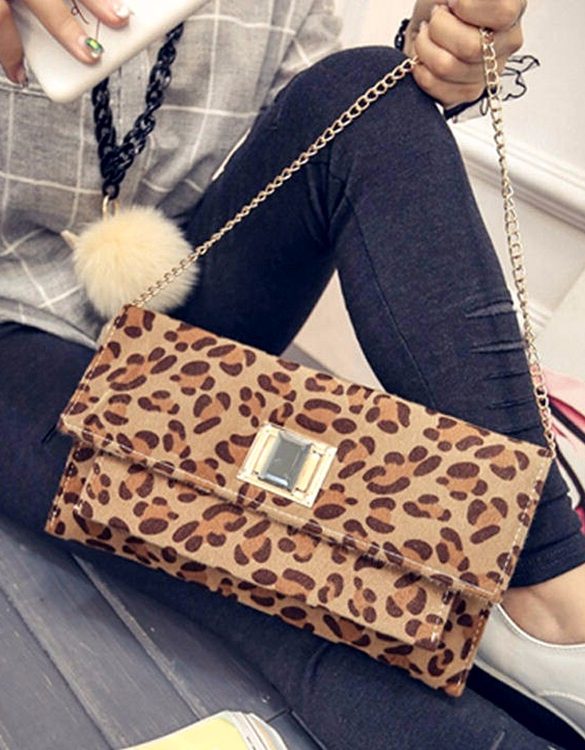 zincirli kadife leopar el kol cantasi