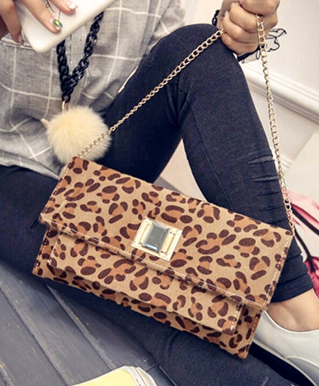 zincirli kadife leopar el kol cantasi